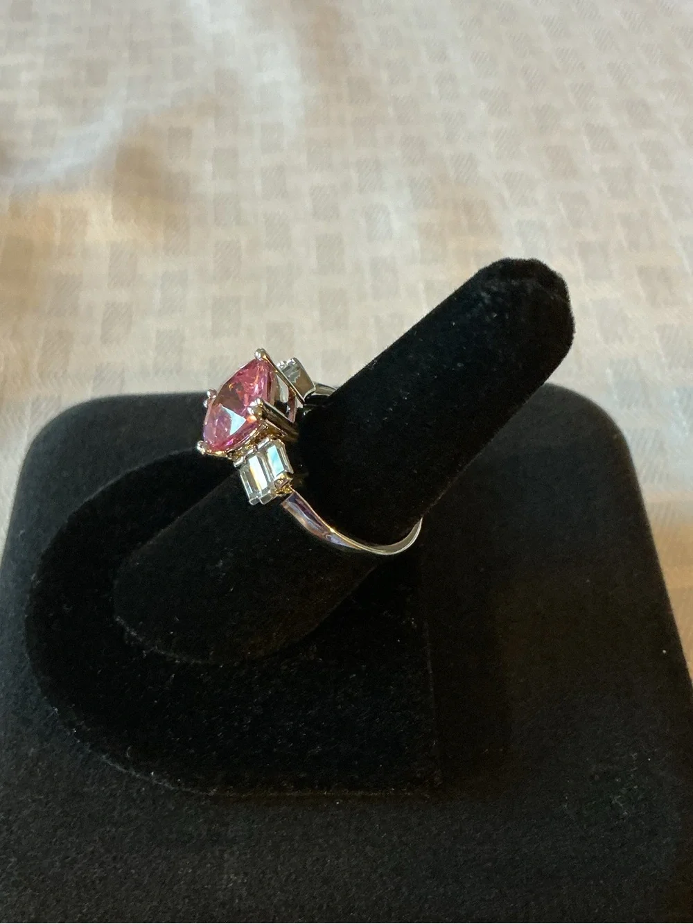 Pink Cushion Cut Cubic Zirconia Silver Tone Ring add pop